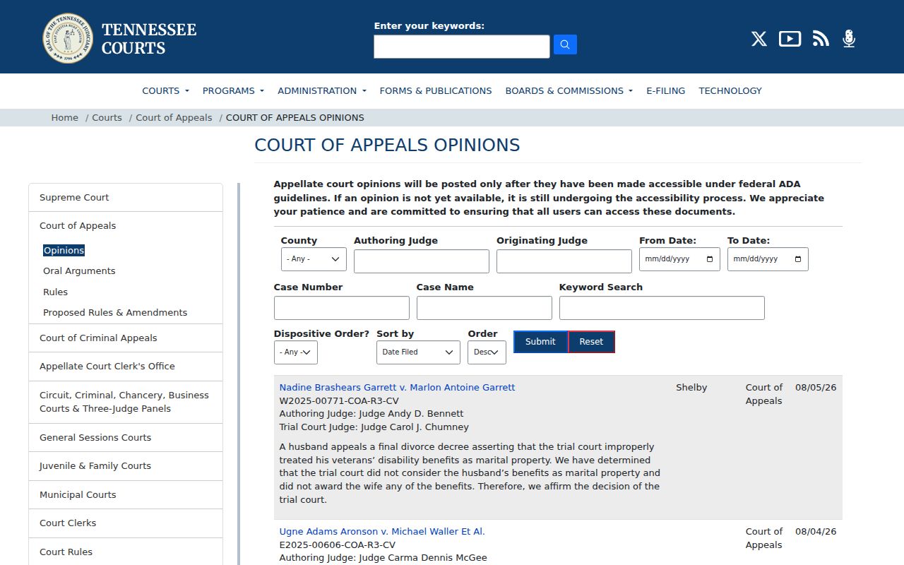 Carter County criminal court case appellate opinions search