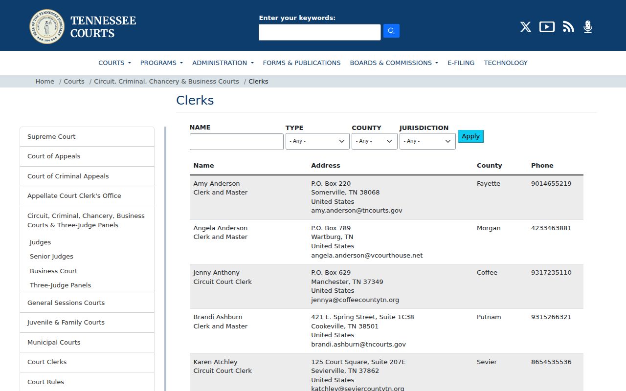 Carter County criminal court case Circuit Court clerk directory