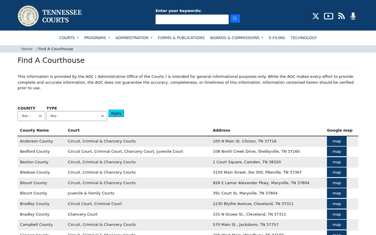 Carter County criminal court case courthouse locator