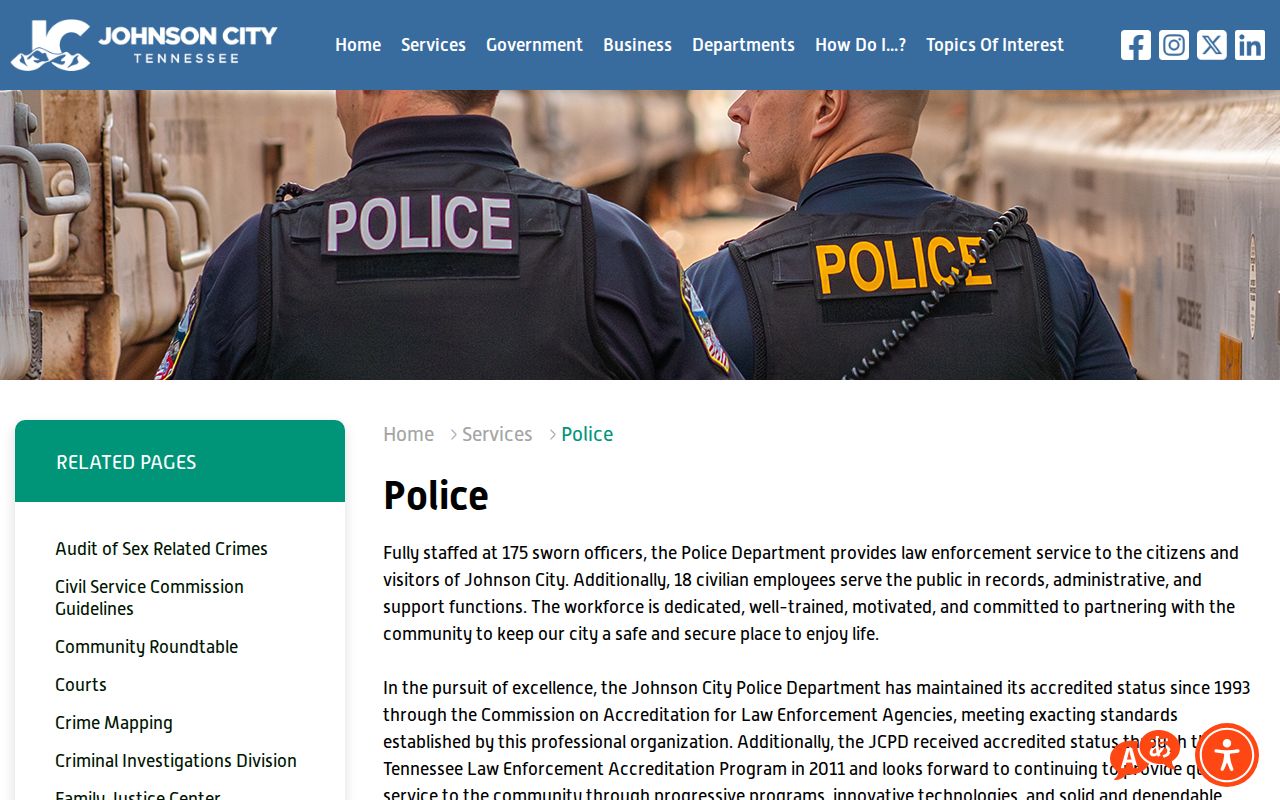 Johnson City criminal history records entry at the Johnson City Police Department