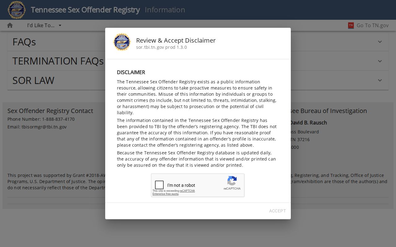 Carter County sex offender registry information from the Tennessee Bureau of Investigation