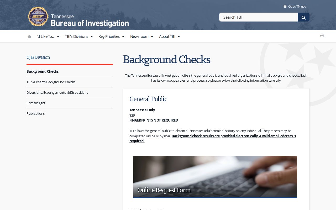 TBI background check options for Carter County criminal history