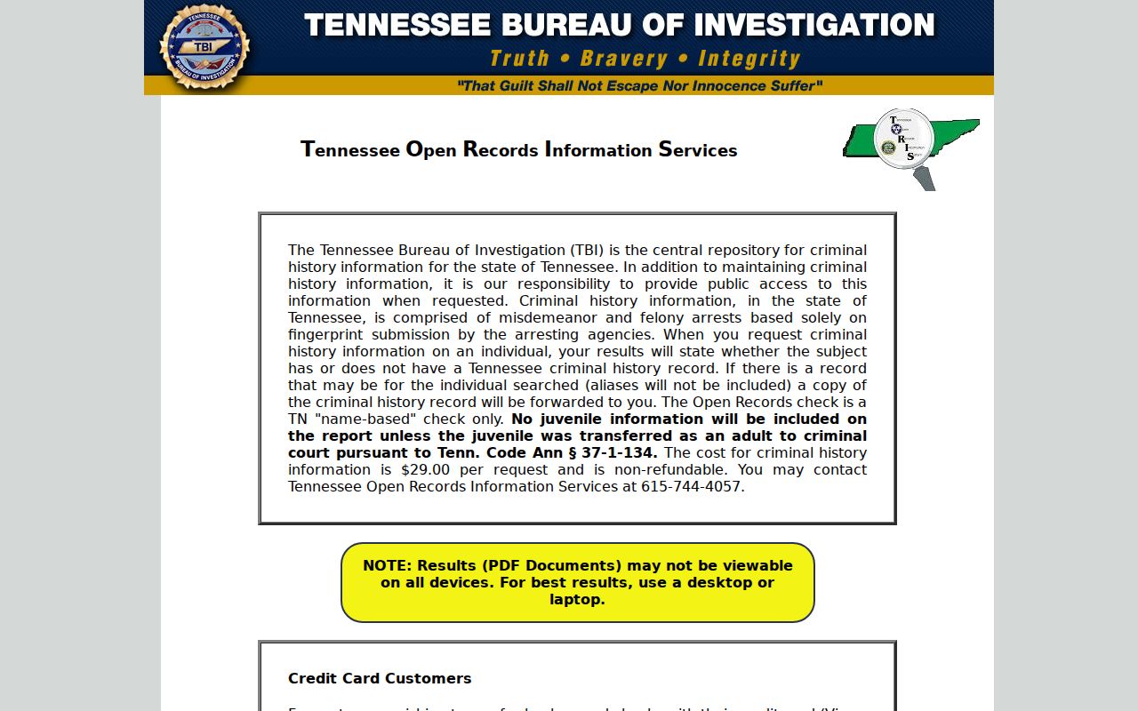 TORIS portal for a Carter County criminal history check